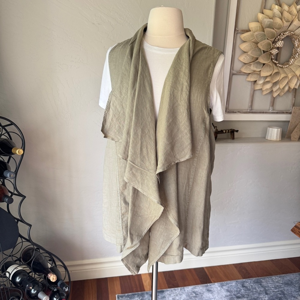 Nicole Miller Top Women's Taupe Olive Green Sleeveless Boho Linen Blouse Size 2X